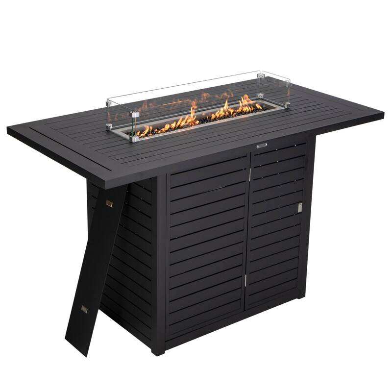 Rectangular Aluminum Fire Pit Bar Table with Lid Chelsea Series - Black