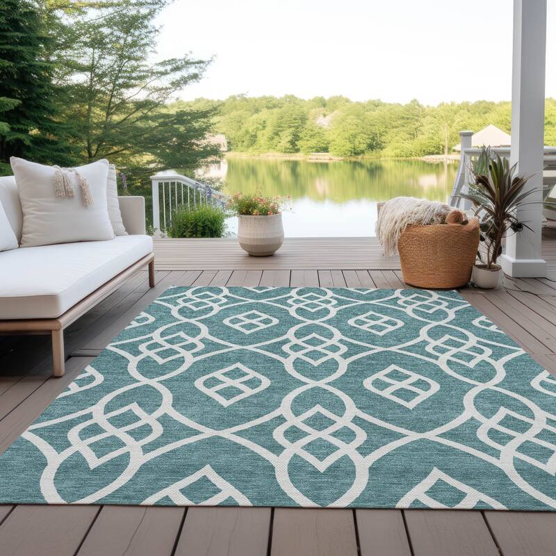 Machine Washable Indoor/ Outdoor Chantille Trellis Modern Rug - Teal - 5' x 7'6"