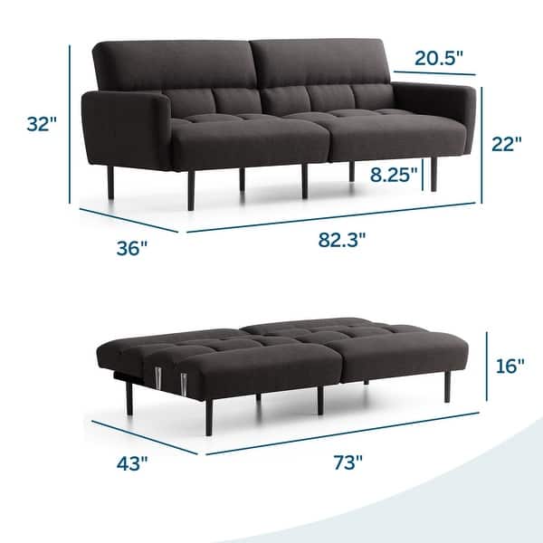 dimension image slide 0 of 7, Lucid Comfort Collection Futon Sofa Bed with Box Tufting