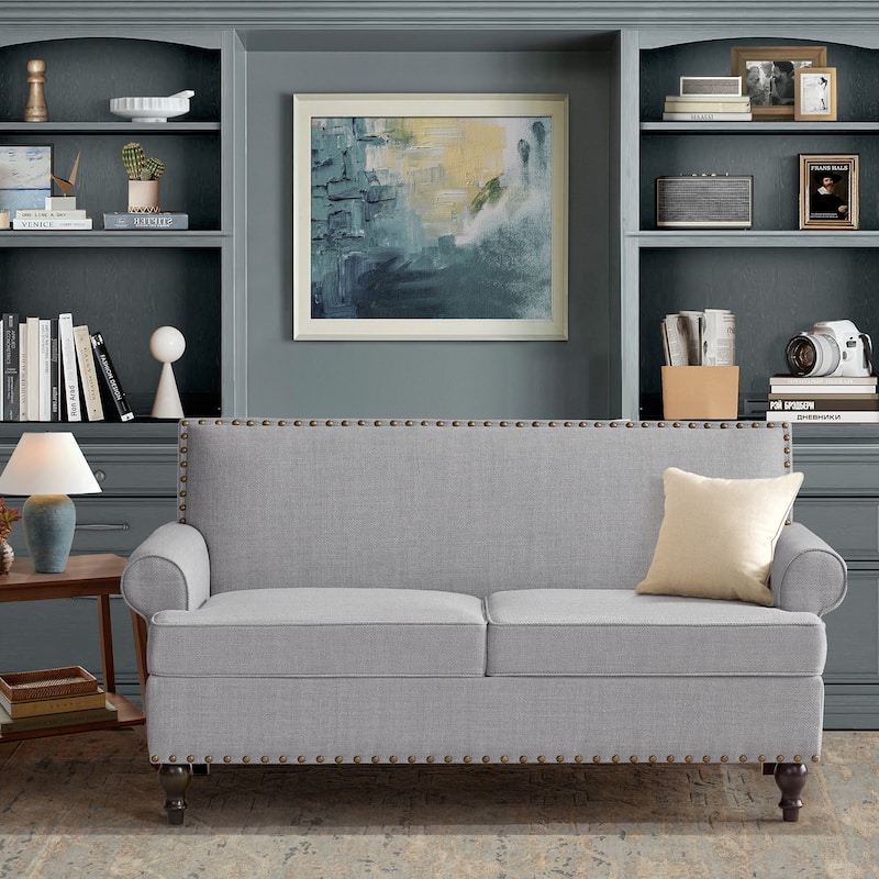 Uniquely Designed Riveted Fabric Sofa, Single Chair Loveseat - 61.2" x 29.9" - Grey
