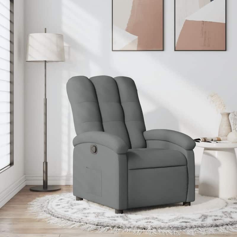 vidaXL Recliner Chair Dark Grey 100% Polyester Fabric, Metal, Plywood - 36.6 x 27.6 x 39.8