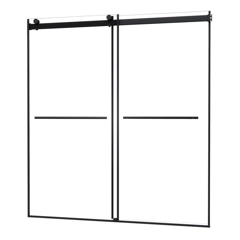 Altair Belizzi By Pass Frameless Shower Door in Matte Black Finish with Clear Glass
