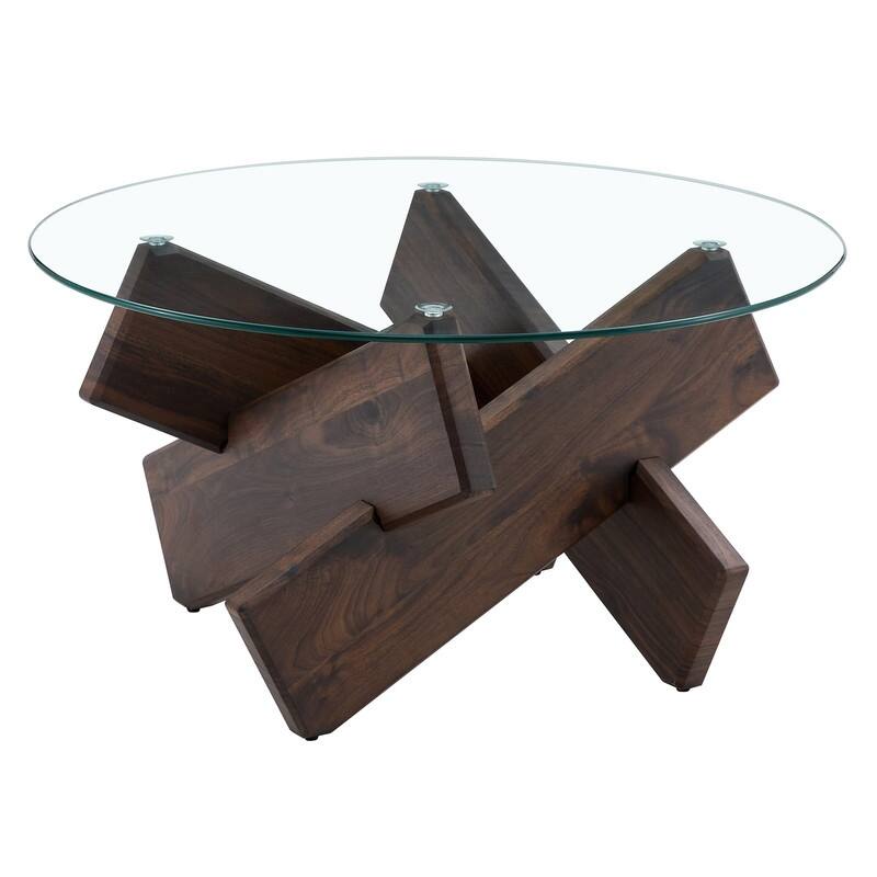 Round glass coffee table, 33.4 "modern design unique coffee table.