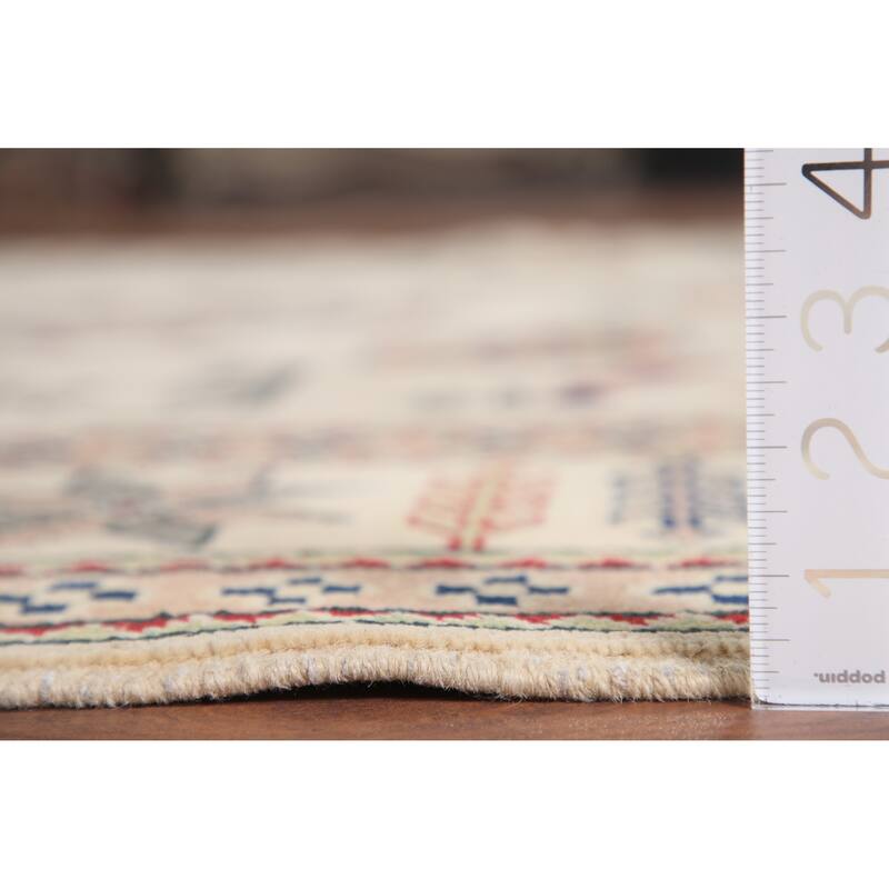 Hand Knotted Oriental 100% Wool Carpet Traditional Geometric Beige & Ivories Kazak Area Rug - 9' 7'' X 6' 7''