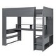 preview thumbnail 11 of 14, Dark Gray Full Size Solid Wood MDF Gaming Loft Bed with Desk, Multi-storage Shelves, LED and Charging Station