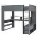 preview thumbnail 7 of 10, Full Wooden Loft Bed with Desk Storage Shelves LED & Charging Station-Grey