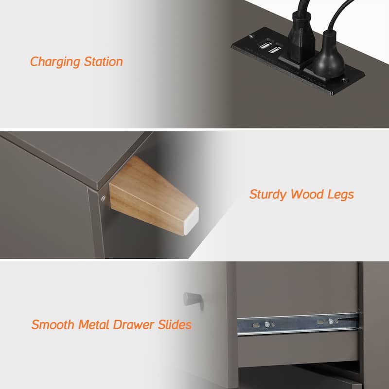 2 Drawer Nightstands with Charging Station for Bedroom