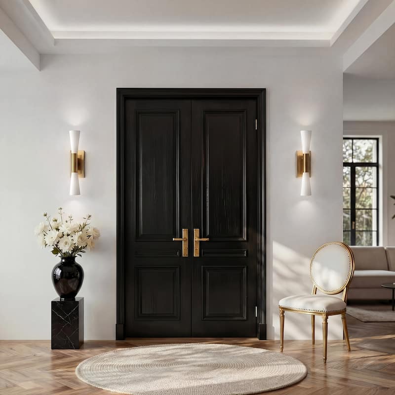 21.7-Inch Modern Gold Wall Sconce with Acid-etched Glass Shades, Up and Down Lighting - 4.3'' W × 5.5'' D × 21.7'' H