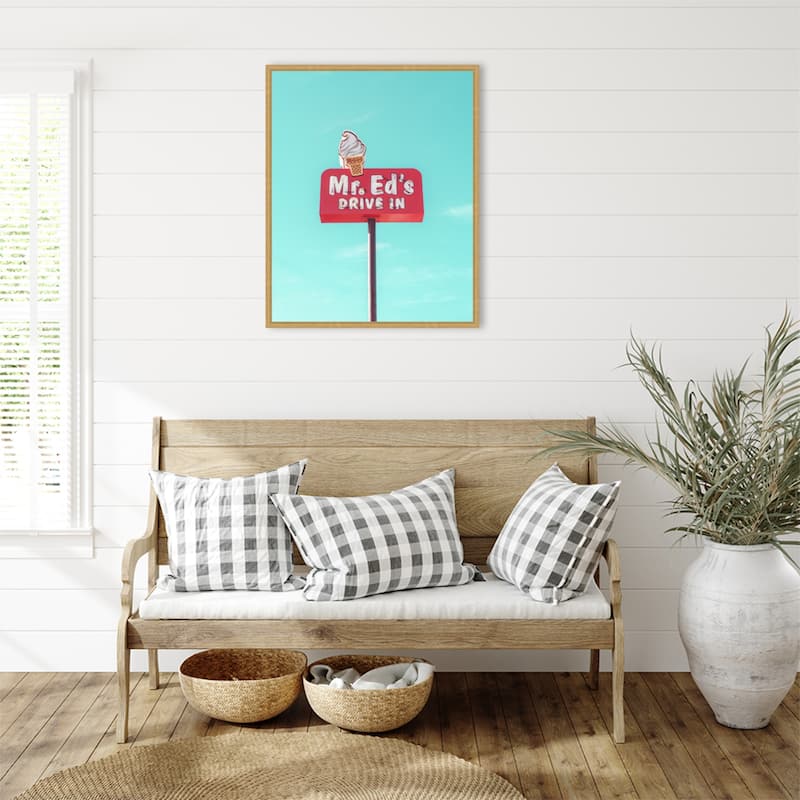 Mr. Eds Drive In Vintage Sign by Tom Windeknecht Framed Canvas Wall Art Print - Sylvie Bright Gold