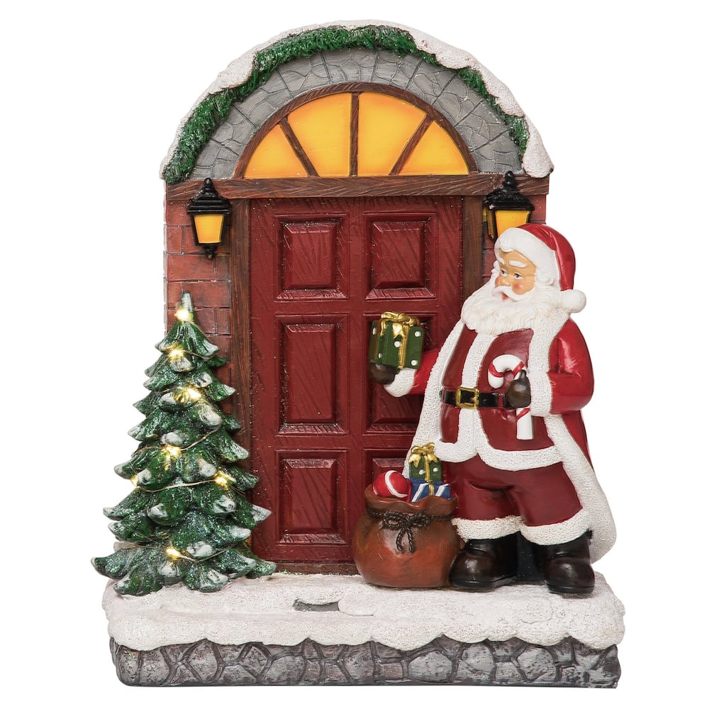Transpac Resin 12.2 in. Multicolored Christmas Light Up Jolly Santa Scene Decor