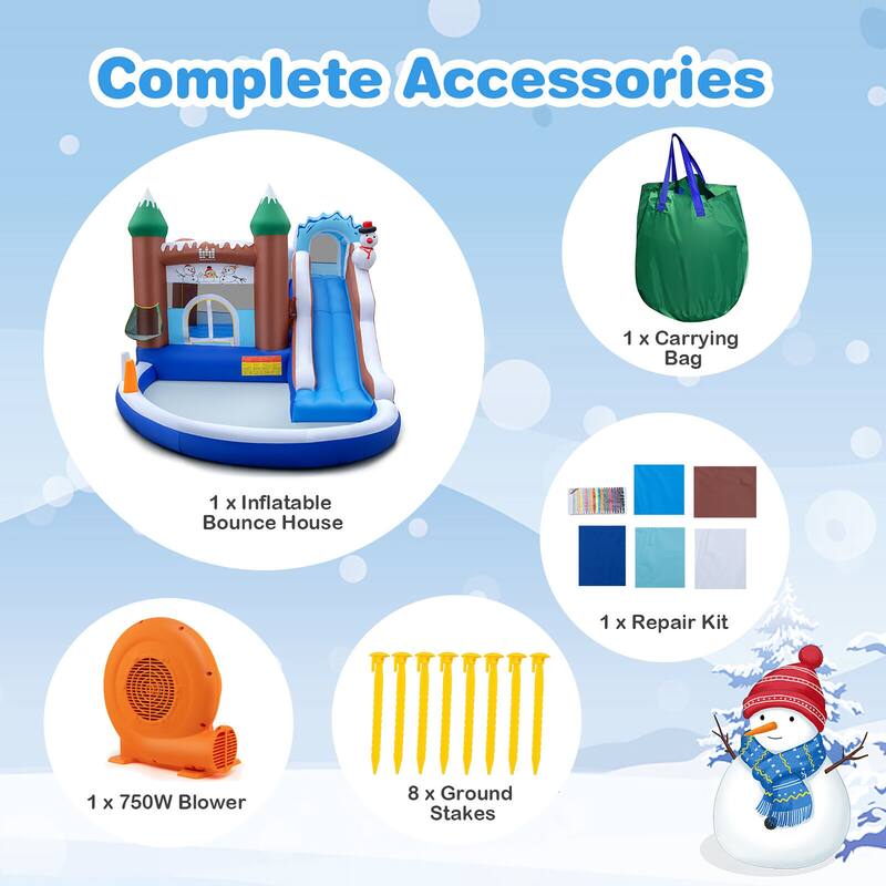 Gymax 6-in-1 Winter Theme Snowman Inflatable Castle Kids Bounce House