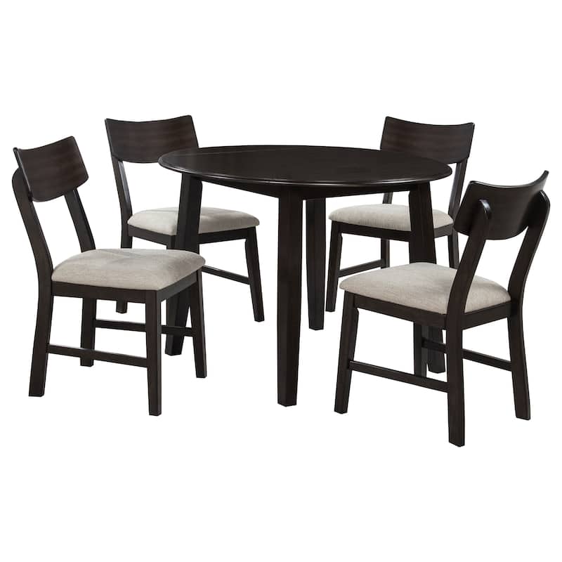Catley 5-piece Round Drop Leaf Dining Table Set Dark Coffee - Dark Coffee
