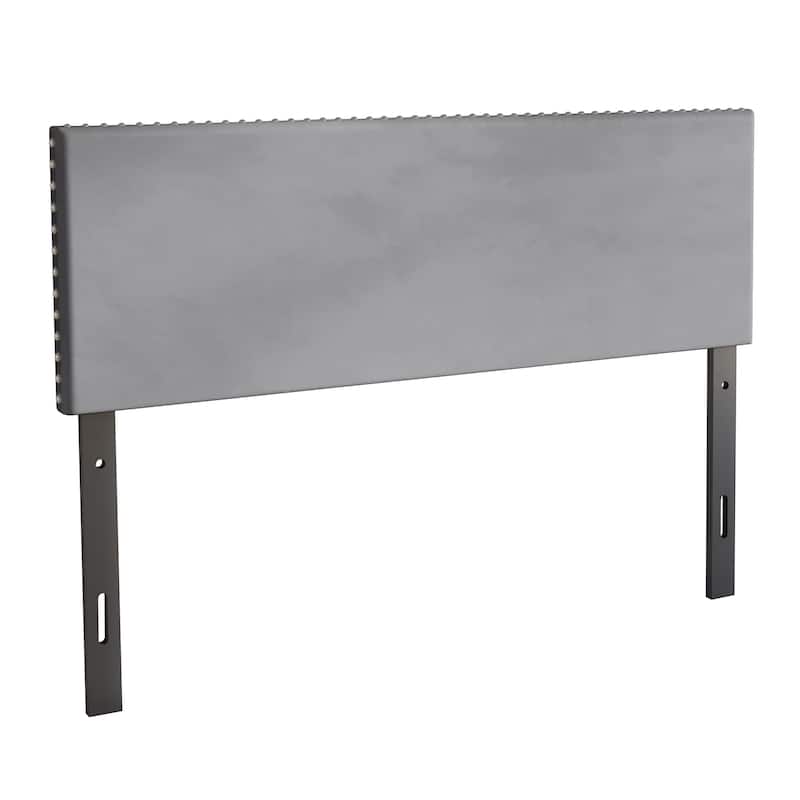 CraftPorch Glam Velvet Nailhead Trim Upholstered Adjustable Headboard - Silver Grey - Full
