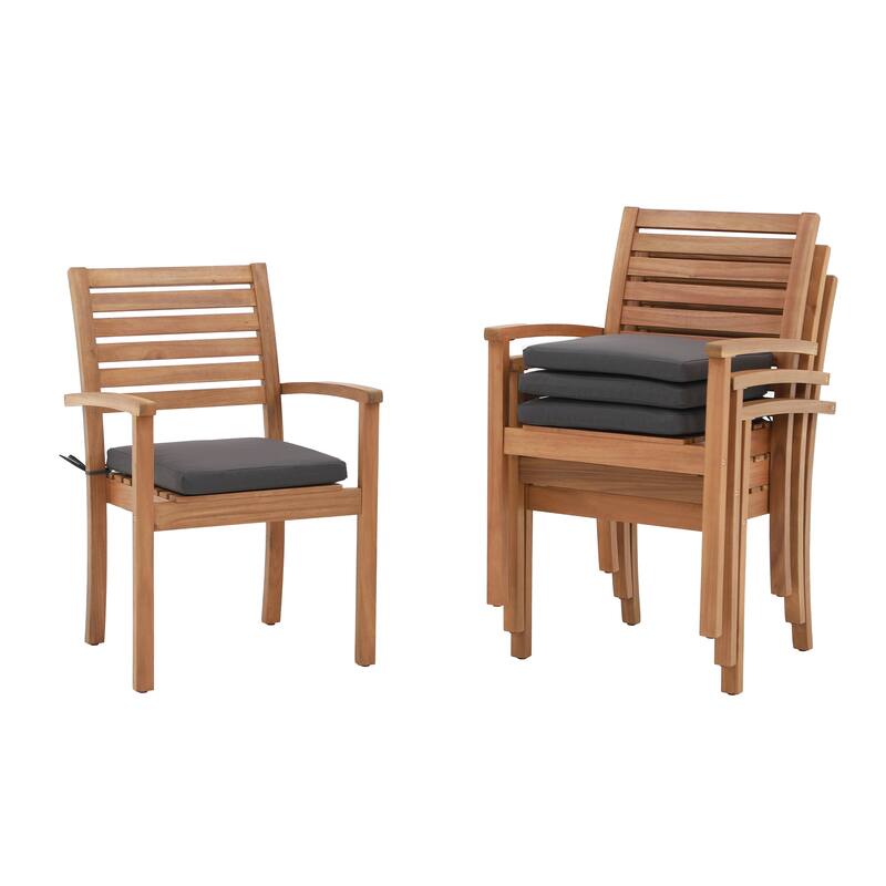 Outdoor Stackable Acacia Wood Dining Chair with Cushion