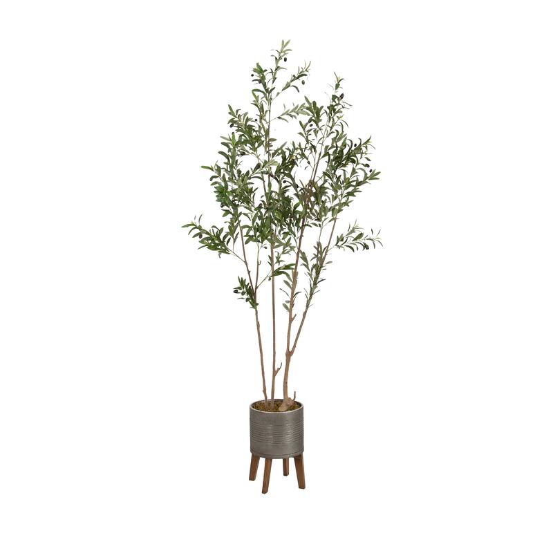 Kate and Laurel Oliveira Faux Olive Tree - 7.5ft - Pewter/Rustic Brown