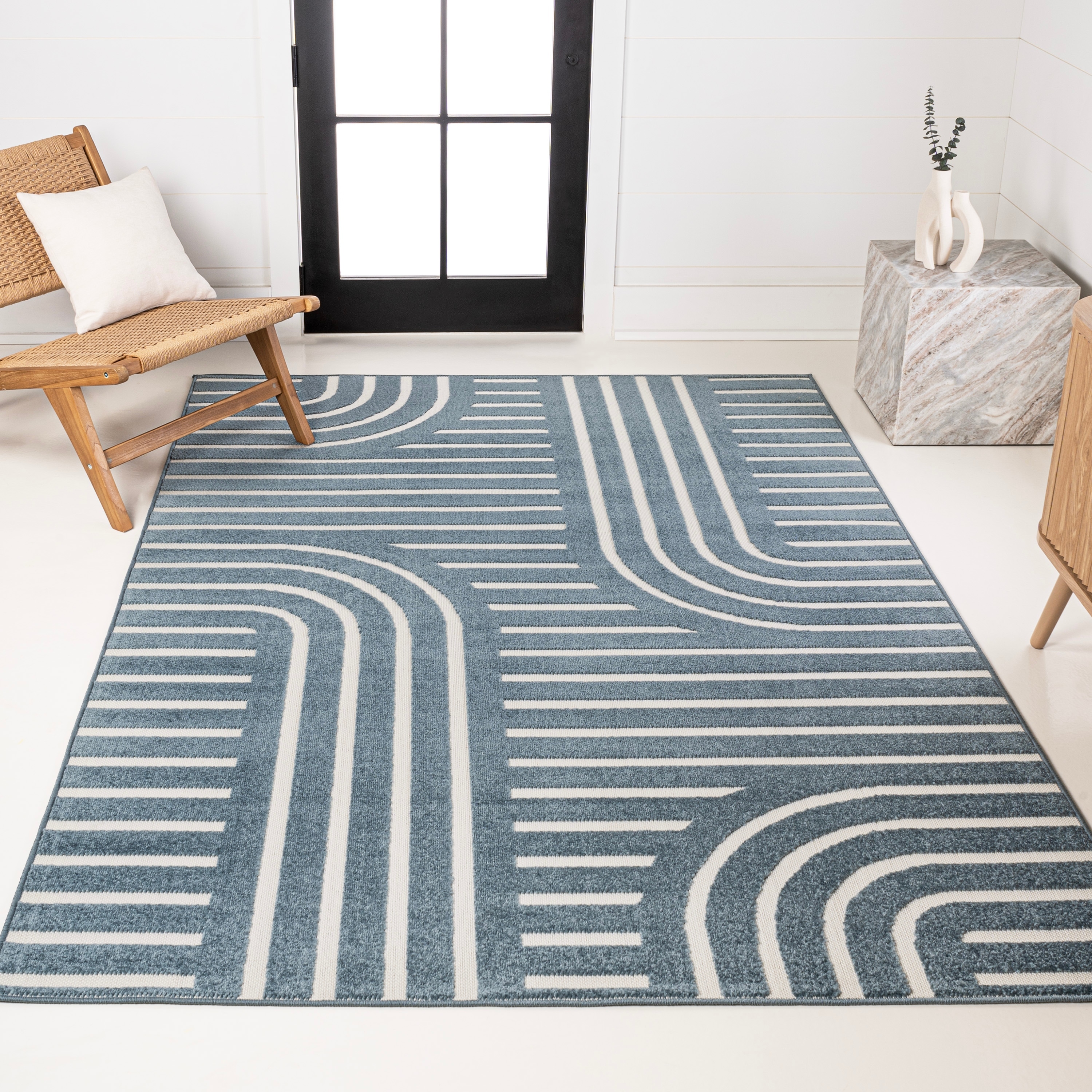 JONATHAN Y Finn High-Low MidCentury Modern Arch Stripe Two-Tone Indoor/Outdoor Rug