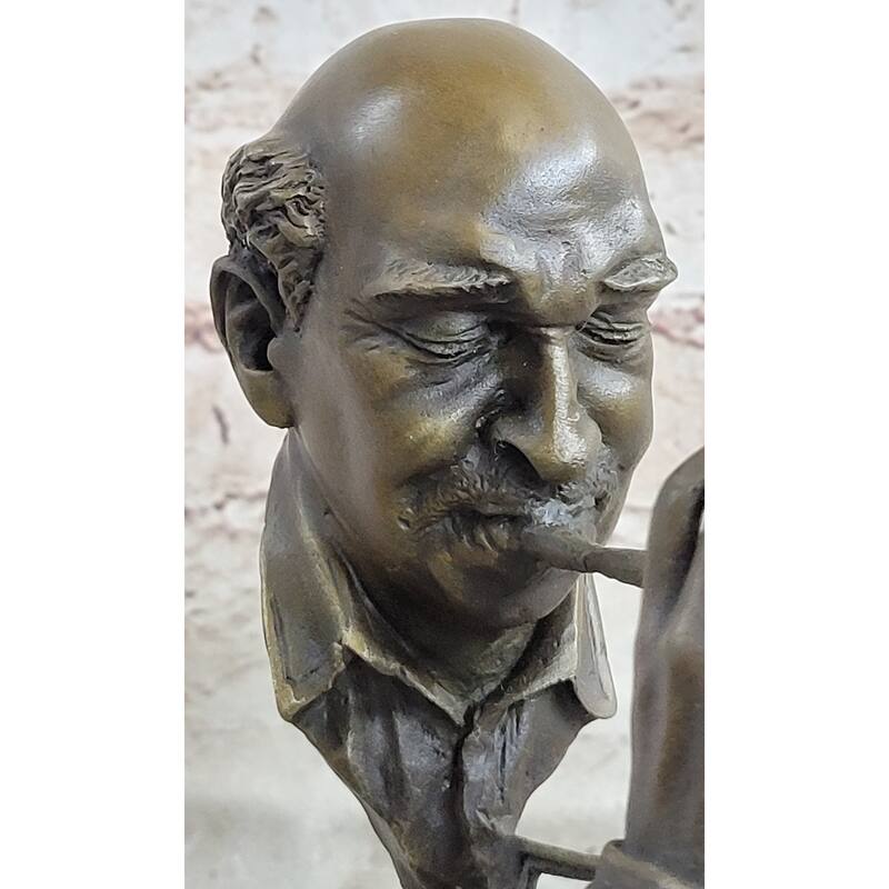 Abstract Bronze Metal Bust Sculpture Statue Of Trumpet Player On Marble Base Signed Art