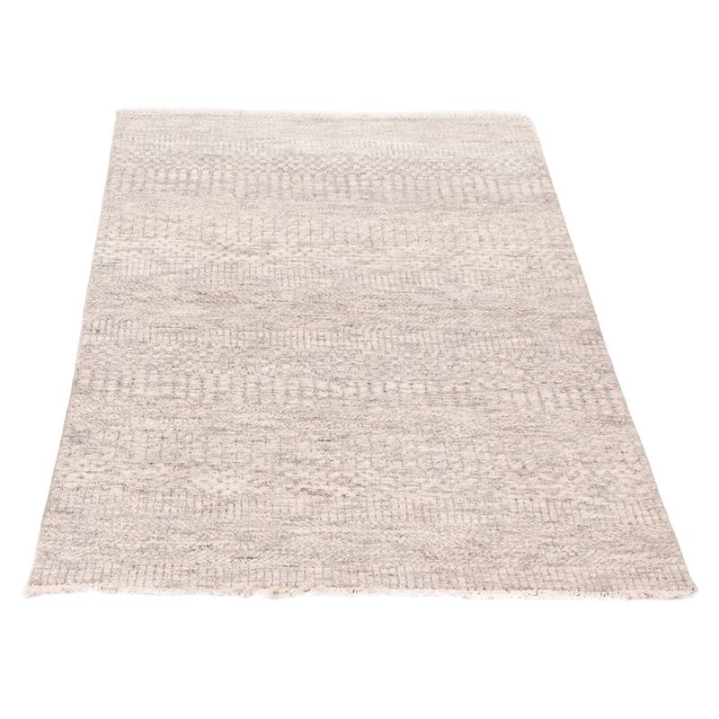 ECARPETGALLERY Hand-knotted Silk Shadow Light Grey Wool Rug - 4'0 x 6'2