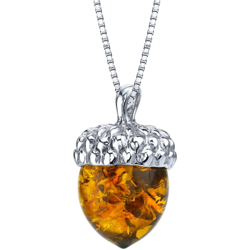 Amber Acorn Pendant in Sterling Silver