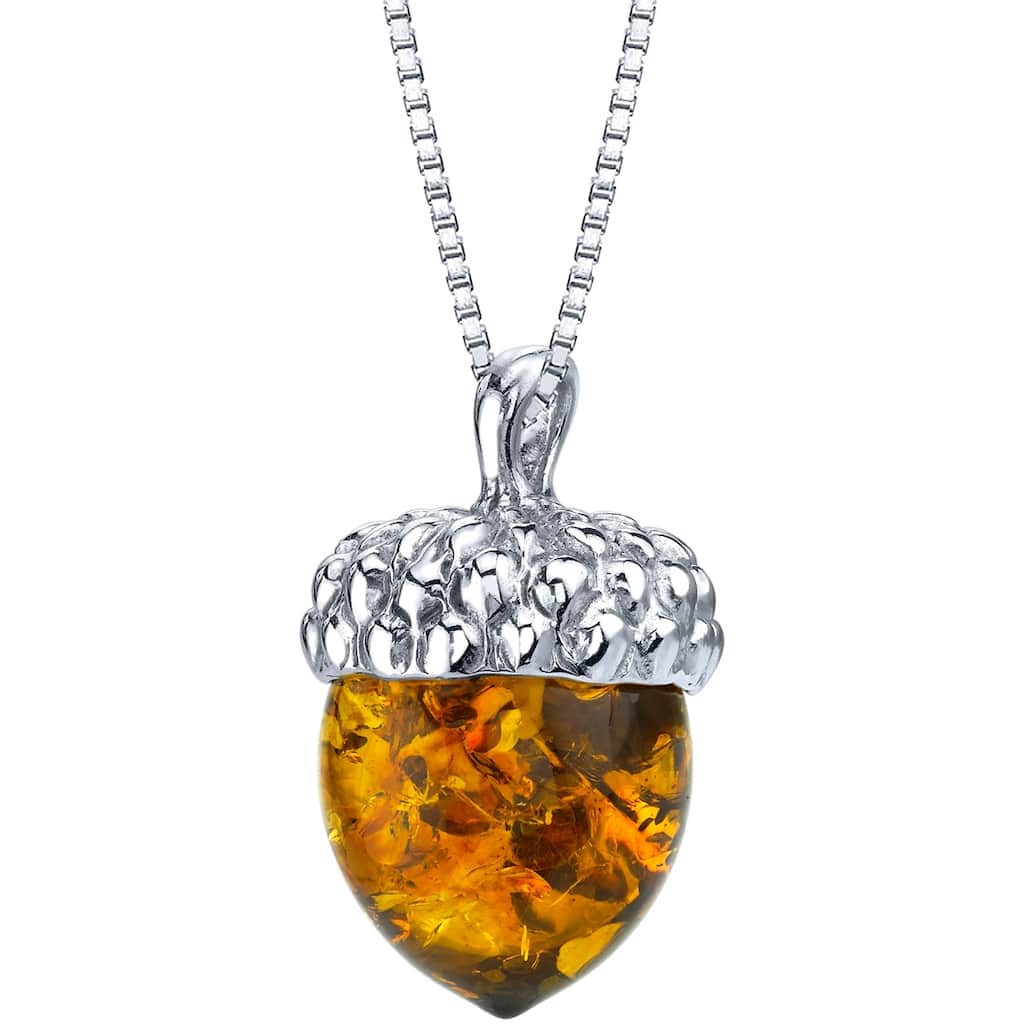 Amber Acorn Pendant in Sterling Silver