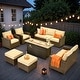 preview thumbnail 4 of 28, HOOOWOOO 7-piece Outdoor Wicker Rattan Patio Conversation Set with Fire Pit Beige