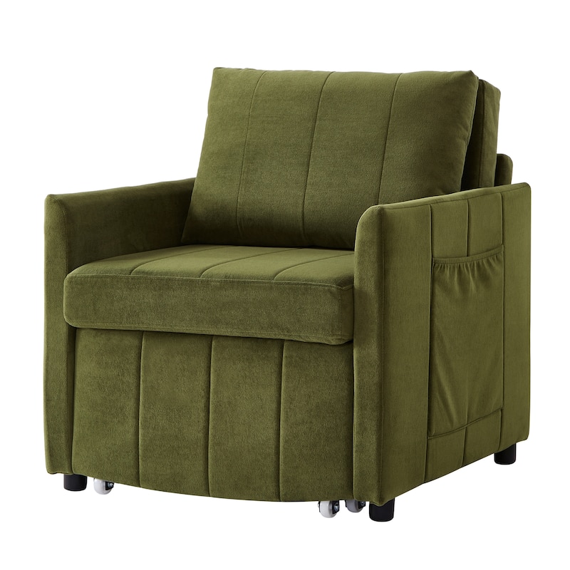 Roomfitters Convertible Sleeper Sofa with Pull-Out Bed 5-Position Adjustable Backrest Side Pockets & Storage Basket