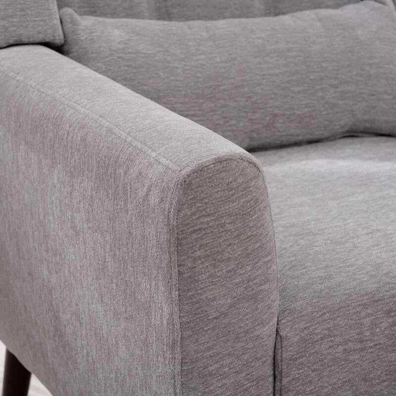 Modern Chenille Upholstered Armchair with Pillow and Solid Wood Leg