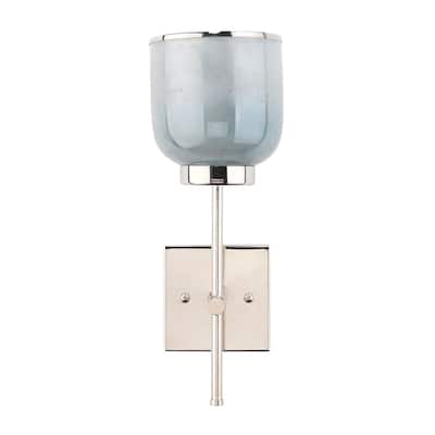 Abi 18 Inch Wall Sconce, Hand Blown Glass in Smooth Metallic Gray, 40W