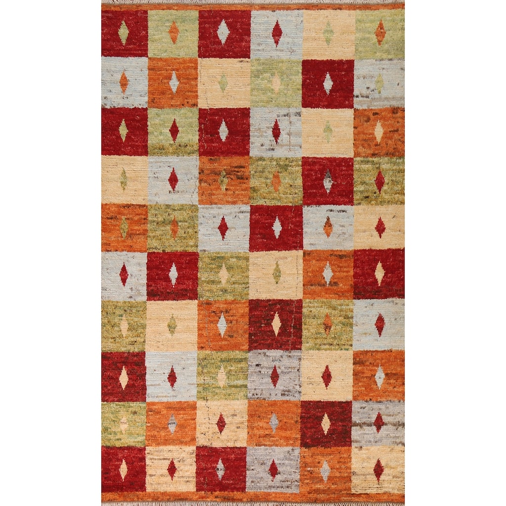 Hand Knotted Oriental 100% Wool Carpet Modern Geometric Multi-Colored Moroccan Area Rug - 8' 11'' X 6' 0''