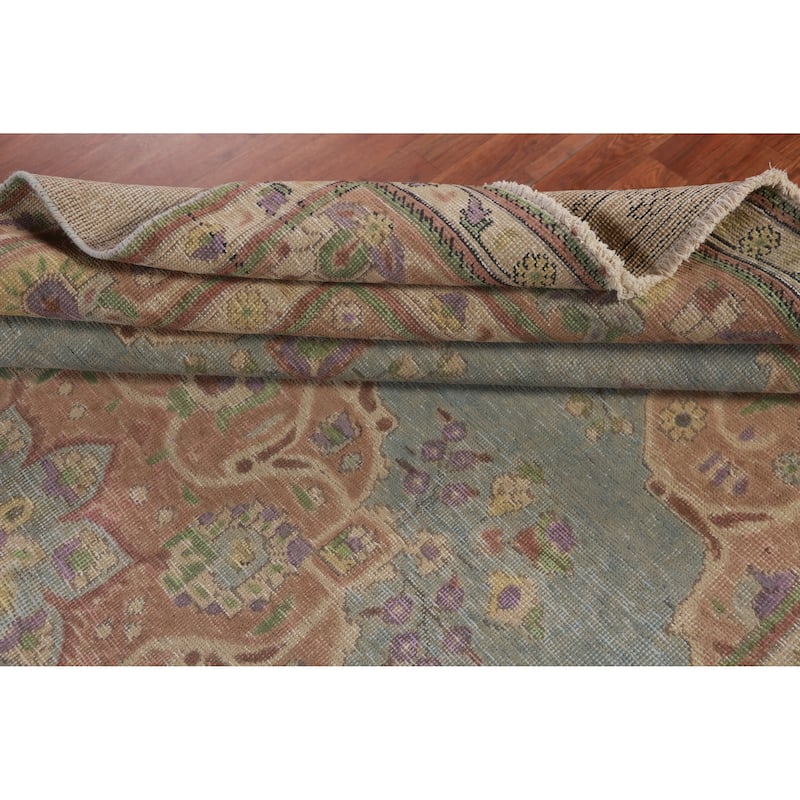 Light Blue Tabriz Persian Vintage Area Rug Hand-Knotted Wool Carpet - 7'7" x 10'9"
