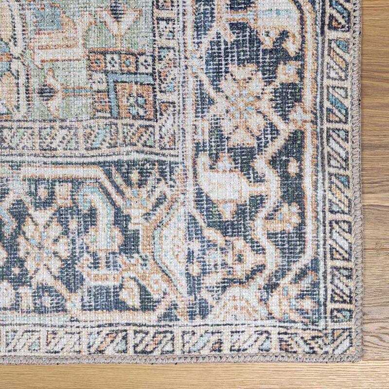 Hauteloom Nisa Hallway, Kitchen Machine Washable Runner Rug - Sage, Brick Red, Navy - 2'7" x 7'3"