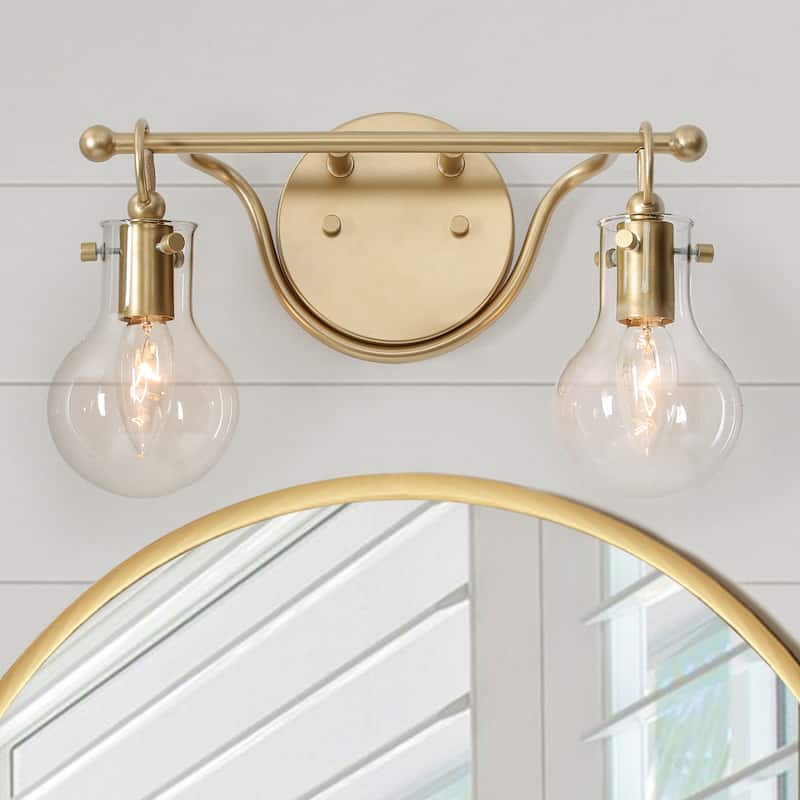 Carson Carrington Modern Gold 2-Light Bathroom Vanity Lights Clear Glass Wall Sconces - L14"xW4.5"xH8"