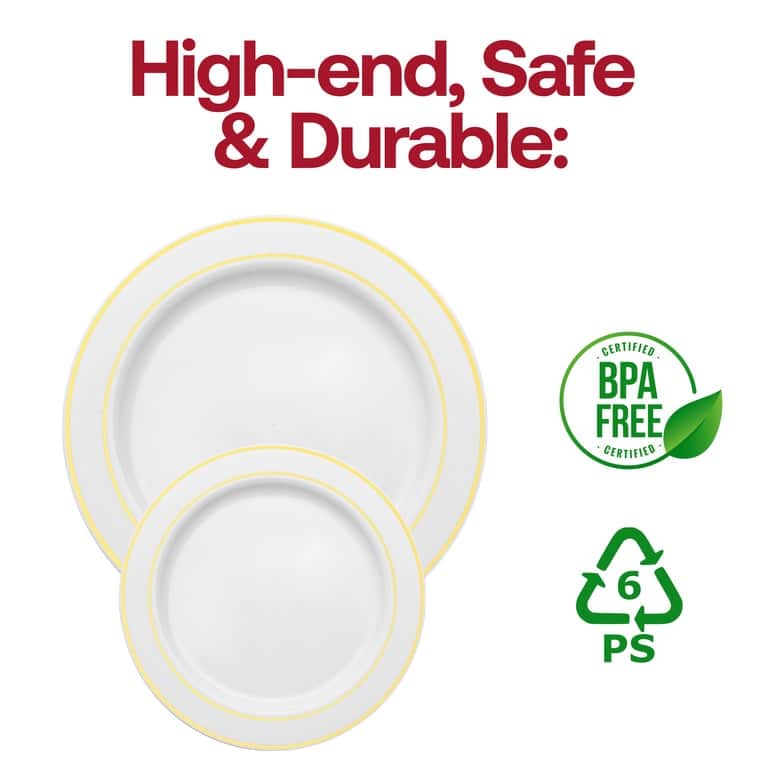 Shiny Round Edge Rim Disposable Plastic Plate Packs - Party Supplies