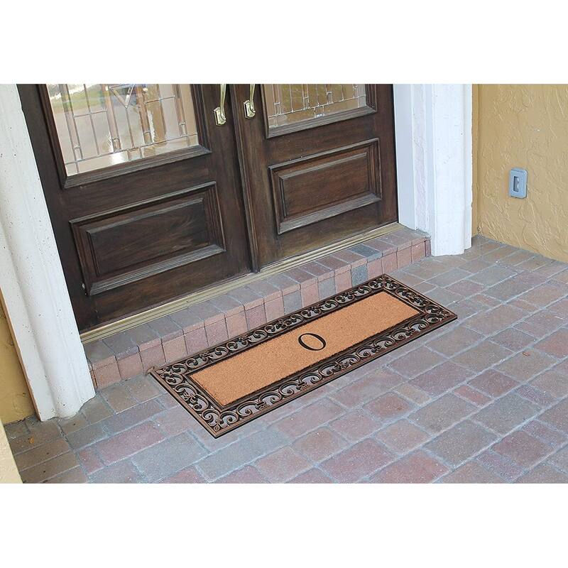 A1HC Rubber and Coir Paisley Border Myla Double Door Monogrammed Doormat Bronze
