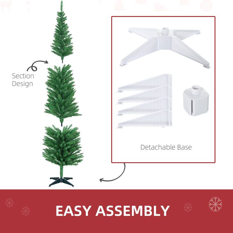 HOMCOM 7' Artificial Pencil Christmas Tree, Slim Xmas Tree with 499 Realistic Branch Tips and Plastic Stand, Blue - 6.89 ft