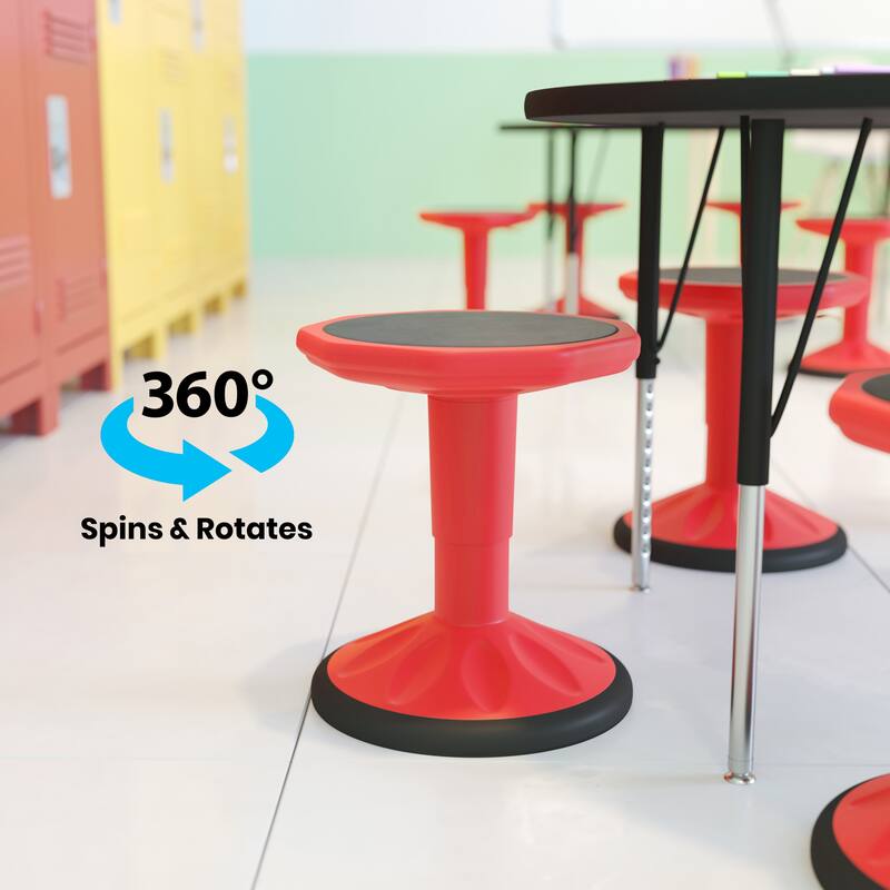 Kids Adjustable Height Active Learning Stool for Classroom and Home - 13"D x 13"W x 13.5" - 18.25"H