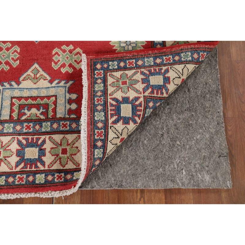 Red Geometric Kazak Oriental Accent Rug Hand-Knotted Wool Carpet - 3'11" x 6'3"