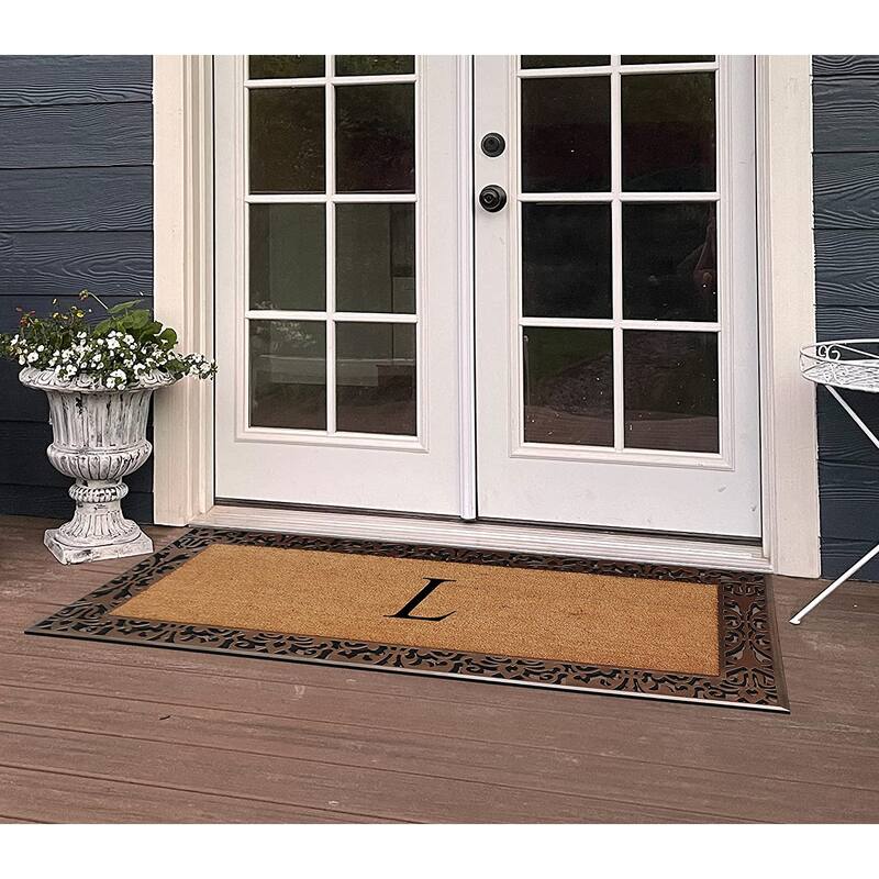 A1HC Natural Coir Monogrammed Door Mat For Front Door, 30"X60", Anti-Shed Treated Durable Doormat for Outdoor Entrance