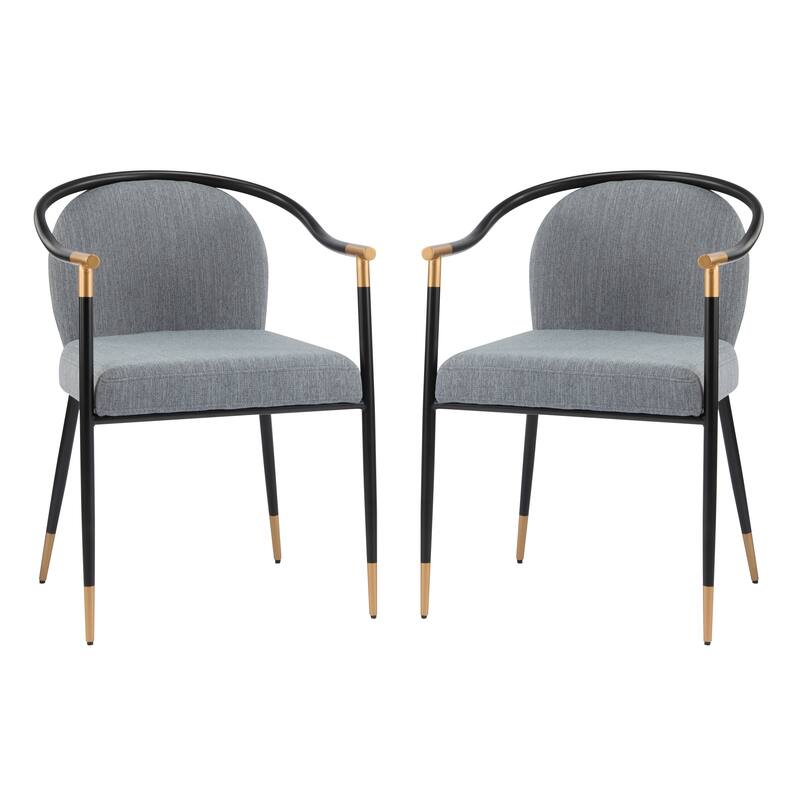 Elegant Upholstered Dining Chair Set of 2 Grey Kitchen Chair Leisure Chair Lounge Chair with Iron Legs - Grey Black