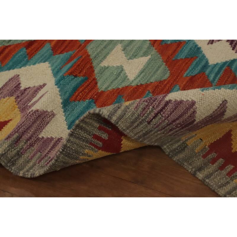 Hand Woven Oriental 100% Wool Carpet Southwestern Tribal Multi-Colored Kilim Runner Rug - 6' 6'' X 2' 0''