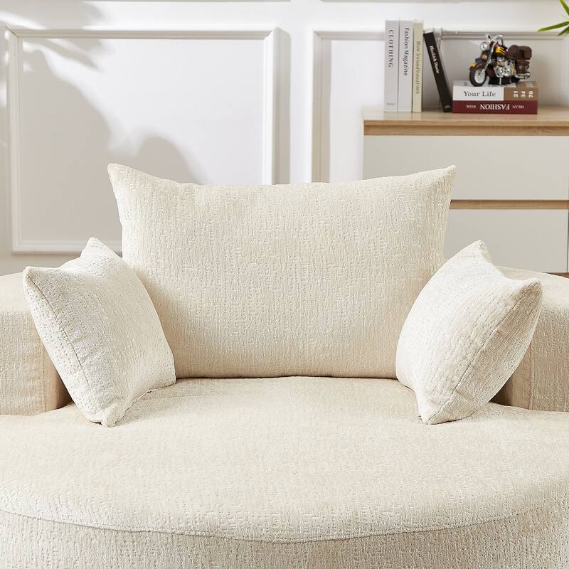 Beige Modern 55" Round Chenille Sponge Single Sleeper Sofa with Backrest Pillow for Living Room