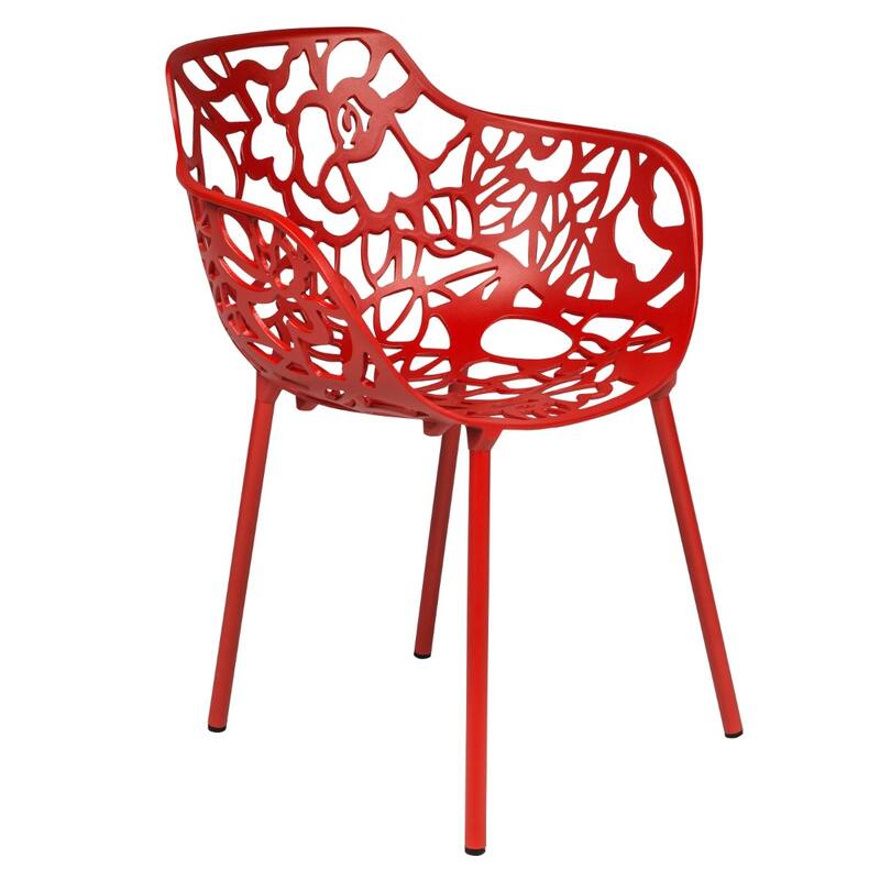 Devon Aluminum Dining Armchair with Floral Cutouts – Stackable, UV-Protected, Indoor/Outdoor Patio Side Chair - Red