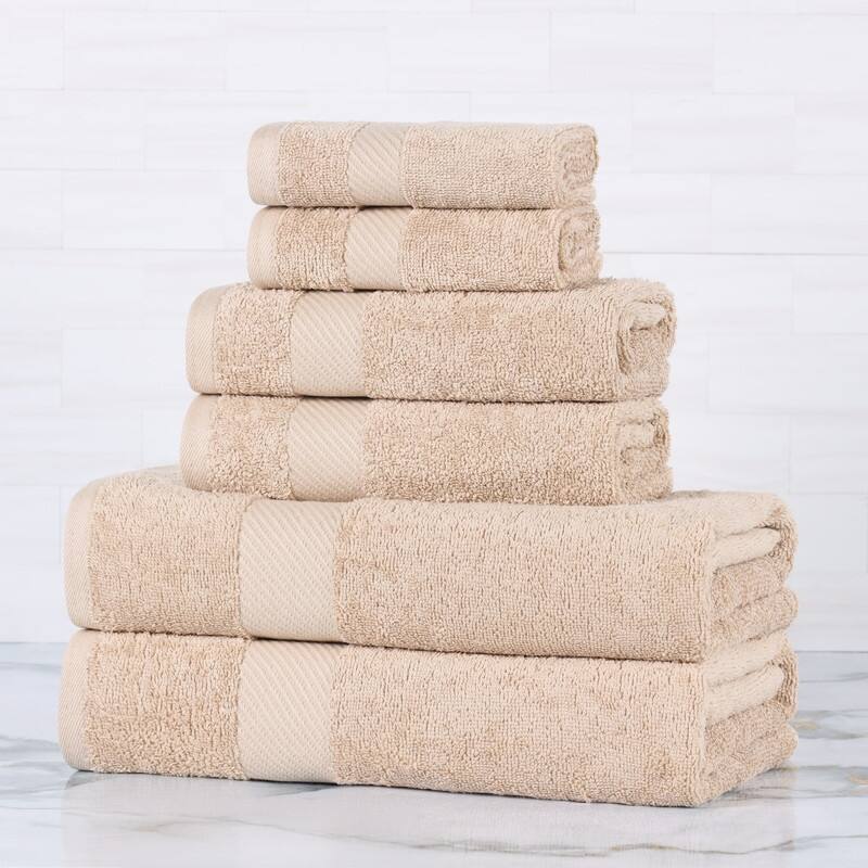 Superior Luxury Solid Highly Absorbent Egyptian Cotton 6 Piece Bath, Face, and Hand Towel Set - Fawn