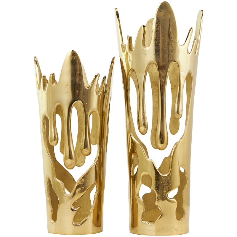 Aluminum Metal Drip Vase with Melting Designed Body - Set of 2 Silver, Gold, Black - Roche River Decor