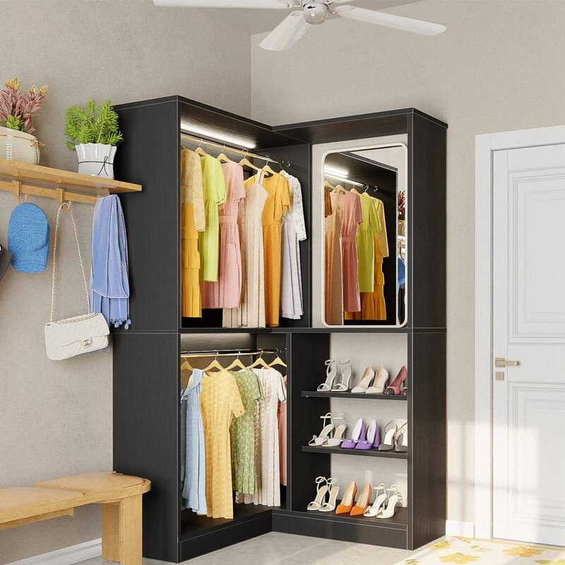 Cimly 35.4'' Coner Closet Organizer with Hanging Rods, Space-saving Closet System with Storage Shelves