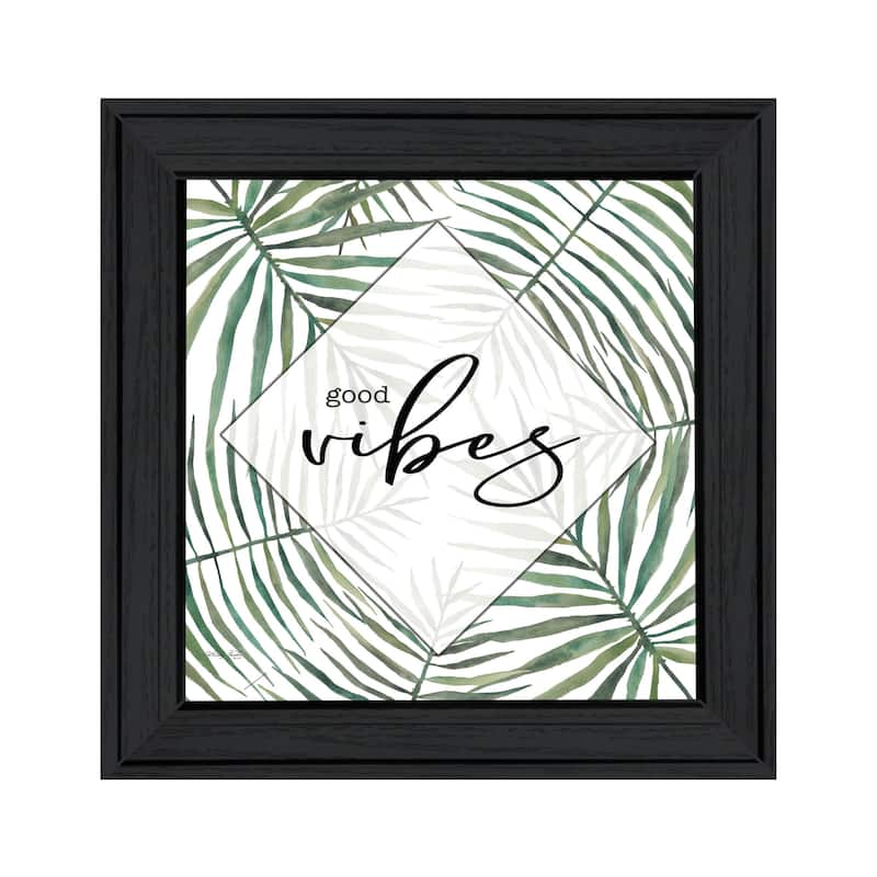 TrendyDecor4U Contemporary "GOOD VIBES" Framed Print Wall Art - Charcoal