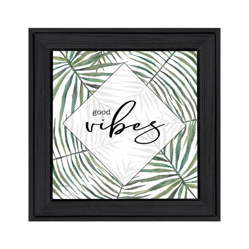 TrendyDecor4U Contemporary "GOOD VIBES" Framed Print Wall Art - Charcoal