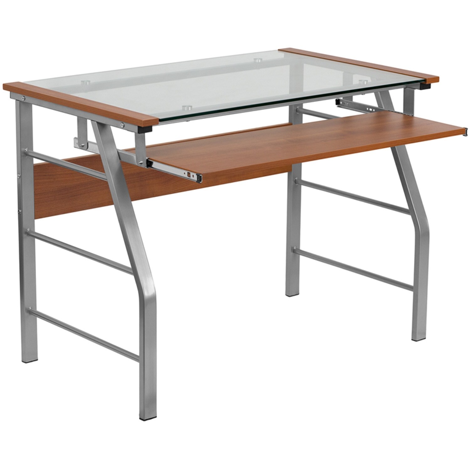 Malcom Glass Computer Desk W Pull Out Keyboard Tray Overstock 16627310