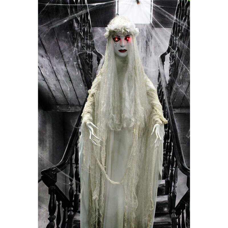 Haunted Hill Farm Life-Size Animatronic Ghost Bride with Lights and Sound, Indoor or Covered Outdoor Halloween Decoration