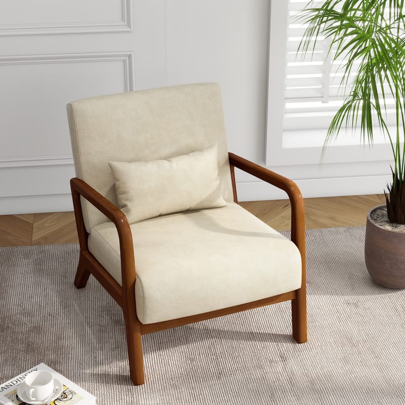 Mid Century Solid Wood Upholstered Accent Chair